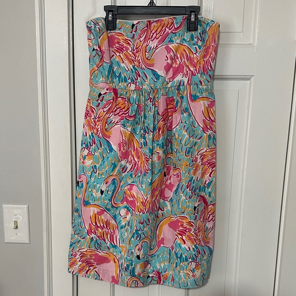 Lilly Pulitzer flamingo strapless dress size 4